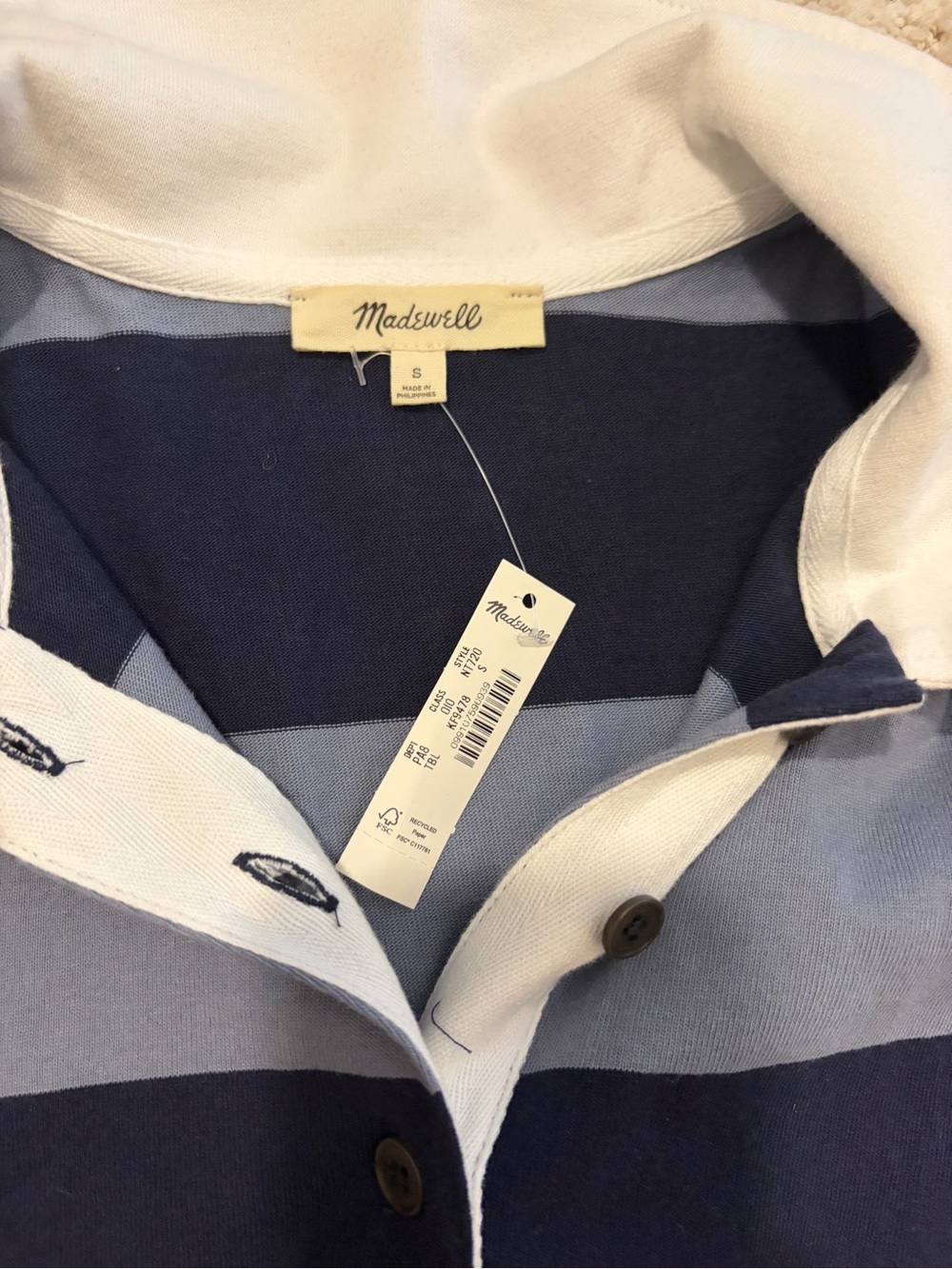 Madewell rugby long sleeve navy blue striped polo 100% cotton brand NWT - Picture 3 of 6